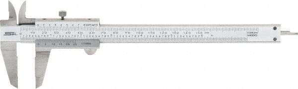 SPI - 0 to 150mm Stainless Steel Vernier Caliper - 0.02mm Graduation, 1.57" Jaw Depth, 0.001" Accuracy, Includes NIST Traceability Certificate - Americas Industrial Supply