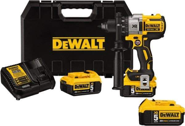 DeWALT - 20 Volt 1/2" Chuck Pistol Grip Handle Cordless Drill - 0-2000 RPM, Keyless Chuck, Reversible, 2 Lithium-Ion Batteries Included - Americas Industrial Supply