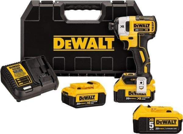 DeWALT - 20 Volt, 1/4" Drive, 20, 125, 152 Ft/Lb Torque, Cordless Impact Driver - 1000, 2800, 3250 RPM, Lithium-Ion Battery Included - Americas Industrial Supply