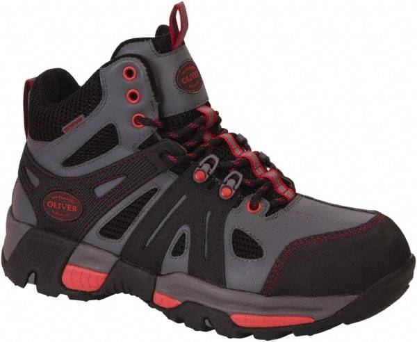 OLIVER - Men's Size 8 Medium Width Steel Industrial Hiker - Gray, Leather Upper, Rubber Outsole, 5" High, Lace-Up, Waterproof - Americas Industrial Supply