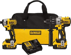 DeWALT - 20 Volt Cordless Tool Combination Kit - Includes 1/2" Brushless Hammerdrill & 1/4" Brushless Compact Impact Driver, Lithium-Ion Battery Included - Americas Industrial Supply