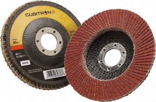 3M - 40 Grit, 4-1/2" Disc Diam, 7/8" Center Hole, Type 27 Ceramic Flap Disc - 13,300 Max RPM, Polyester Backing, Arbor Attaching System, Coated - Americas Industrial Supply
