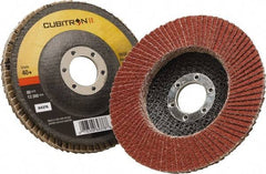 3M - 40 Grit, 4-1/2" Disc Diam, 7/8" Center Hole, Type 27 Ceramic Flap Disc - 13,300 Max RPM, Polyester Backing, Arbor Attaching System, Coated - Americas Industrial Supply