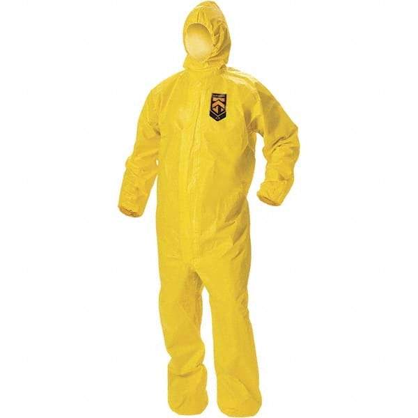 KleenGuard - Size XL PE Film Chemical Resistant Coveralls - Yellow, Zipper Closure, Elastic Cuffs, Elastic Ankles, Taped Seams, ISO Class 1, 2 & 3 - Americas Industrial Supply