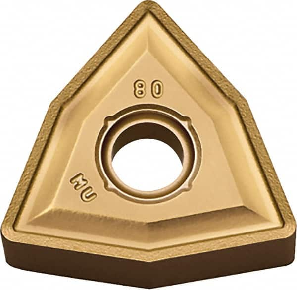 Kyocera - WNMG432 MU Grade CA6515 Carbide Turning Insert - TiCN/Al2O3/TiN Finish, 80° Trigon, 1/2" Inscr Circle, 3/16" Thick, 1/32" Corner Radius - Americas Industrial Supply