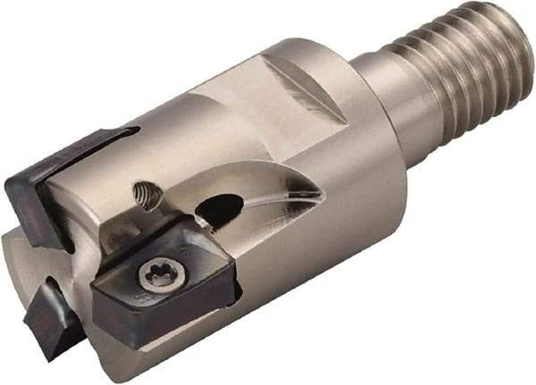 Kyocera - 25mm Cut Diam, 15mm Max Depth of Cut, 57mm OAL, Indexable Square Shoulder End Mill - LOMU 1505..ER-GH, LOMU 1505..ER-GM, LOMU 1505..ER-SM Inserts, M12 Modular Connection, 90° Lead Angle, Through Coolant, Series M-Four - Americas Industrial Supply