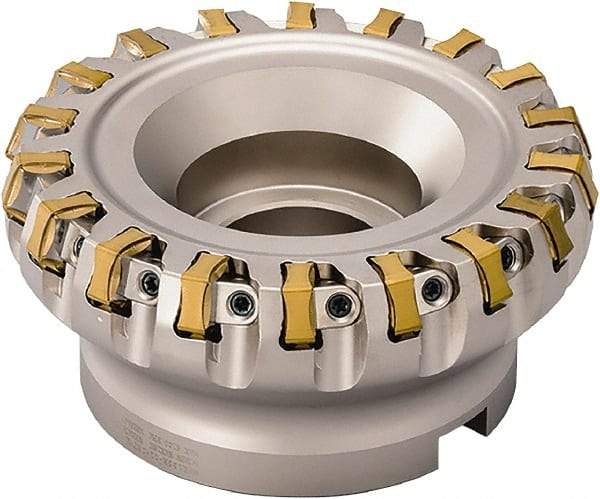 Kyocera - 36 Inserts, 250mm Cut Diam, 47.63mm Arbor Diam, 6mm Max Depth of Cut, Indexable Square-Shoulder Face Mill - 70° Lead Angle, 63mm High, PNEA 1106, PNEG 1106 & PNMG 1106 Insert Compatibility - Americas Industrial Supply