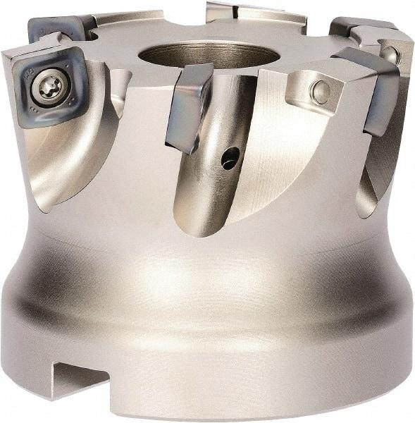 Kyocera - 6 Inserts, 100mm Cutter Diam, 2mm Max Depth of Cut, Indexable High-Feed Face Mill - 1.2598" Arbor Hole Diam, 14.4mm Keyway Width, 63mm High, MFH Toolholder, SOMT 14 Inserts - Americas Industrial Supply