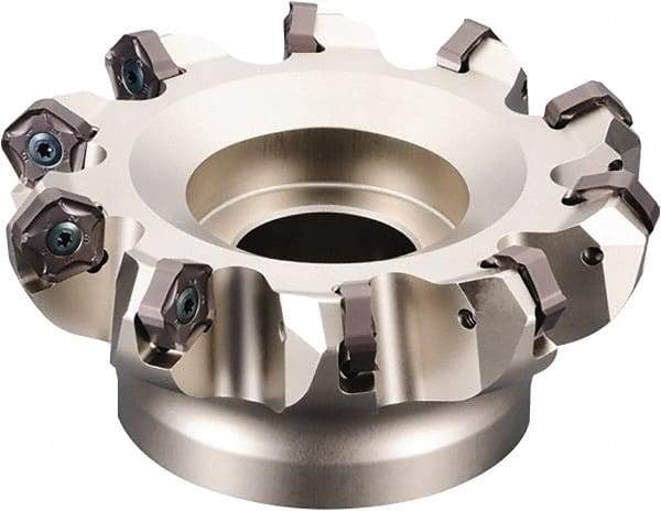 Kyocera - 160mm Cut Diam, 40mm Arbor Hole, 6mm Max Depth of Cut, 45° Indexable Chamfer & Angle Face Mill - 12 Inserts, PNEU 12..\xB6PNMU 12.. Insert, Right Hand Cut, 12 Flutes, Series MFPN - Americas Industrial Supply