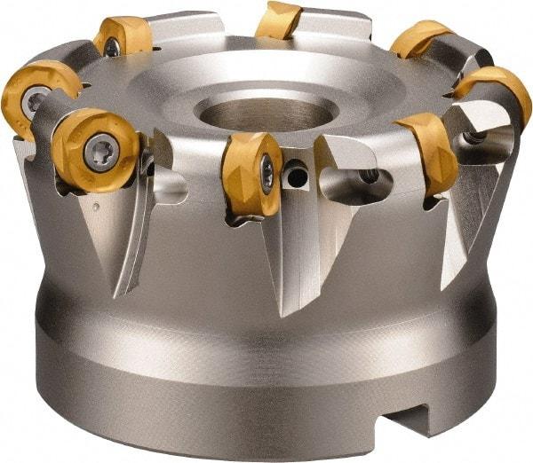 Kyocera - 4" Cut Diam, 5.9944mm Max Depth, 5/8" Arbor Hole, 9 Inserts, ROMU 12... Insert Style, Indexable Copy Face Mill - MRW Cutter Style, 10,600 Max RPM, 1.969" High, Through Coolant, Series RAD-8 - Americas Industrial Supply