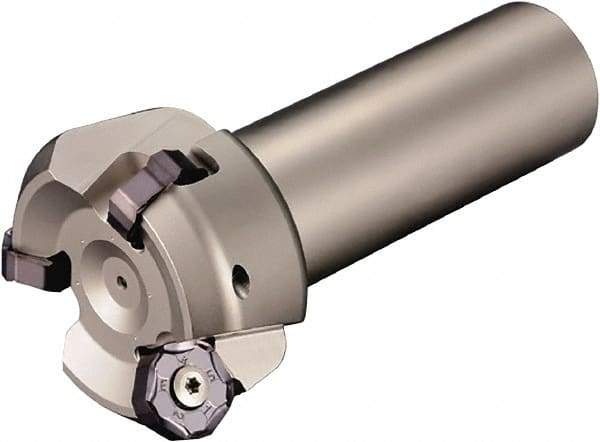 Kyocera - 45° Lead Angle, 2.81" Max Cut Diam, 2-1/2" Min Cut Diam, 0.23" Max Depth of Cut, Indexable Chamfer and Angle End Mill - 4 Inserts, PNEU 1205, PNMU 1205 Insert Style, 3.6" Overall Length, Straight Shank - Americas Industrial Supply