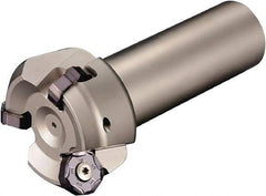 Kyocera - 45° Lead Angle, 2.81" Max Cut Diam, 2-1/2" Min Cut Diam, 0.23" Max Depth of Cut, Indexable Chamfer and Angle End Mill - 4 Inserts, PNEU 1205, PNMU 1205 Insert Style, 3.6" Overall Length, Straight Shank - Americas Industrial Supply