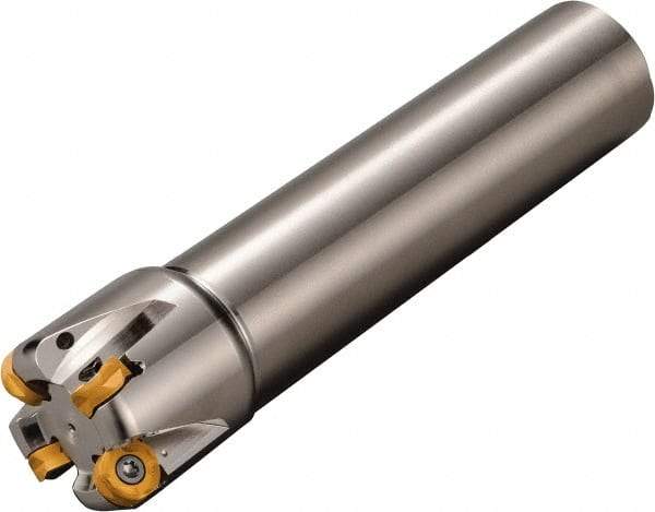 Kyocera - 1-1/4" Cutting Diam, 1-1/4" Shank Diam, 5.99mm Max Depth of Cut, Weldon Flat Indexable Copy End Mill - 3 Inserts, ROMU 12... Insert, MRW Toolholder - Americas Industrial Supply