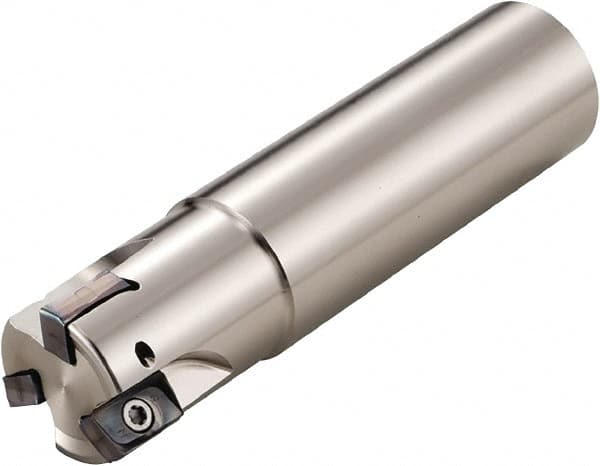 Kyocera - 1-1/2" Cut Diam, 0.393" Max Depth of Cut, 1-1/4" Shank Diam, 4-1/8" OAL, Indexable Square Shoulder End Mill - LOMU 1004..ER-GH, LOMU 1004..ER-GM, LOMU 1004..ER-SM Inserts, Weldon Shank, 90° Lead Angle, Through Coolant, Series M-Four - Americas Industrial Supply