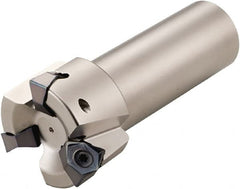 Kyocera - 3" Cut Diam, 0.315" Max Depth of Cut, 1-1/4" Shank Diam, 3.6" OAL, Indexable Square Shoulder End Mill - WNEU 080608EN-GL, WNMU 080608EN-GH, WNMU 080608EN-GM, WNMU 080608EN-SM Inserts, Weldon Shank, 90° Lead Angle, Through Coolant - Americas Industrial Supply