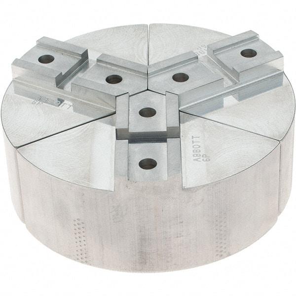 Abbott Workholding Products - 6" Max Chuck Capacity, Serrated Interface, Round Soft Lathe Chuck Jaw - 3 Jaw, Aluminum, 42.88mm Btw Mount Hole Ctrs, 6" Wide, 2" High, 18.75mm Groove, 5/16" Fastener - Americas Industrial Supply