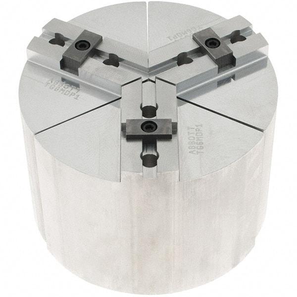 Abbott Workholding Products - 6" Max Chuck Capacity, Tongue & Groove Interface, Round Soft Lathe Chuck Jaw - 3 Jaw, Aluminum, 38.1mm Btw Mount Hole Ctrs, 6" Wide, 4" High, 7.95mm Groove, 3/8" Fastener - Americas Industrial Supply