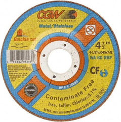 Camel Grinding Wheels - 60 Grit, 4-1/2" Wheel Diam, Type 27 Depressed Center Wheel - Medium Grade, Aluminum Oxide, Resinoid Bond, R Hardness, 13,300 Max RPM - Americas Industrial Supply