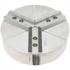 Abbott Workholding Products - 8" Max Chuck Capacity, 1/16" x 90° Serrated Interface, Round Soft Lathe Chuck Jaw - 3 Jaw, Aluminum, 0.984" Btw Mount Hole Ctrs, 8" Wide, 2" High, 12mm Fastener - Americas Industrial Supply
