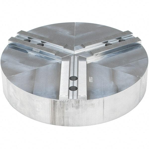 Abbott Workholding Products - 15" Max Chuck Capacity, 1.5mm x 60° Serrated Interface, Round Soft Lathe Chuck Jaw - 3 Jaw, Aluminum, 1.6929" Btw Mount Hole Ctrs, 15" Wide, 3" High, 20mm Fastener - Americas Industrial Supply