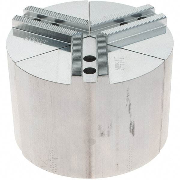 Abbott Workholding Products - 6" Max Chuck Capacity, 1.5mm x 60° Serrated Interface, Round Soft Lathe Chuck Jaw - 3 Jaw, Aluminum, 0.7874" Btw Mount Hole Ctrs, 6" Wide, 4" High, 10mm Fastener - Americas Industrial Supply