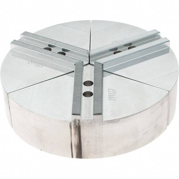 Abbott Workholding Products - 6" Max Chuck Capacity, 1.5mm x 60° Serrated Interface, Round Soft Lathe Chuck Jaw - 3 Jaw, Aluminum, 0.7874" Btw Mount Hole Ctrs, 8" Wide, 2" High, 10mm Fastener - Americas Industrial Supply