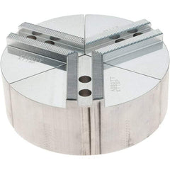 Abbott Workholding Products - 6" Max Chuck Capacity, 1.5mm x 60° Serrated Interface, Round Soft Lathe Chuck Jaw - 3 Jaw, Aluminum, 0.7874" Btw Mount Hole Ctrs, 6" Wide, 2" High, 10mm Fastener - Americas Industrial Supply