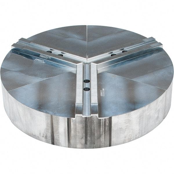 Abbott Workholding Products - 10" Max Chuck Capacity, 1.5mm x 60° Serrated Interface, Round Soft Lathe Chuck Jaw - 3 Jaw, Aluminum, 1.1811" Btw Mount Hole Ctrs, 15" Wide, 3" High, 12mm Fastener - Americas Industrial Supply
