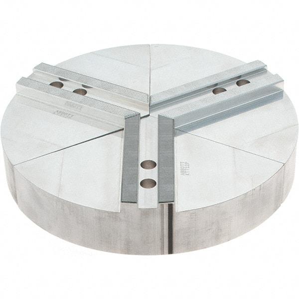 Abbott Workholding Products - 12" Max Chuck Capacity, 1.5mm x 60° Serrated Interface, Round Soft Lathe Chuck Jaw - 3 Jaw, Aluminum, 1.1811" Btw Mount Hole Ctrs, 12" Wide, 2" High, 14mm Fastener - Americas Industrial Supply