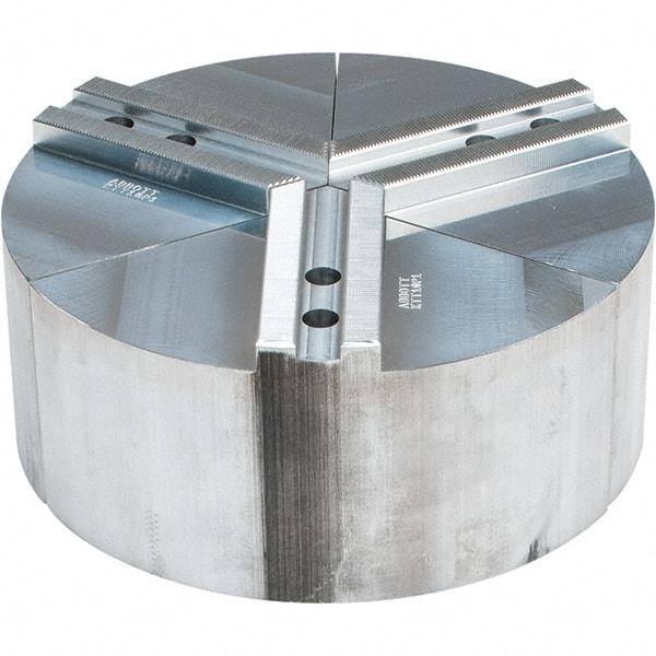 Abbott Workholding Products - 10" Max Chuck Capacity, 1.5mm x 60° Serrated Interface, Round Soft Lathe Chuck Jaw - 3 Jaw, Aluminum, 1.1811" Btw Mount Hole Ctrs, 10" Wide, 4" High, 12mm Fastener - Americas Industrial Supply
