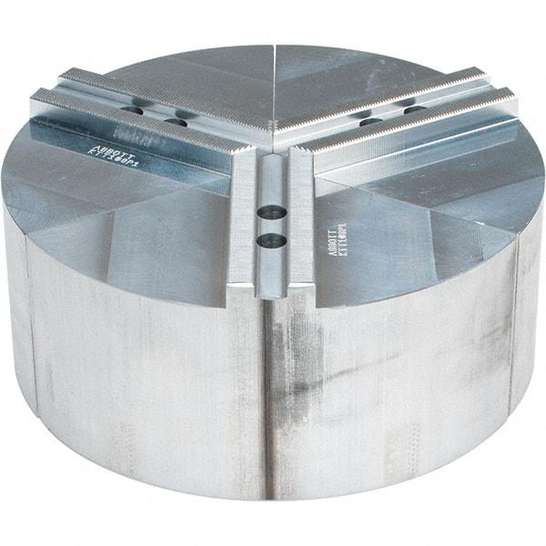 Abbott Workholding Products - 8" Max Chuck Capacity, 1.5mm x 60° Serrated Interface, Round Soft Lathe Chuck Jaw - 3 Jaw, Aluminum, 0.9843" Btw Mount Hole Ctrs, 10" Wide, 4" High, 12mm Fastener - Americas Industrial Supply