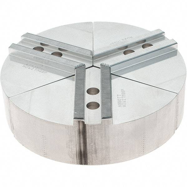 Abbott Workholding Products - 8" Max Chuck Capacity, 1.5mm x 60° Serrated Interface, Round Soft Lathe Chuck Jaw - 3 Jaw, Aluminum, 0.9843" Btw Mount Hole Ctrs, 8" Wide, 2" High, 12mm Fastener - Americas Industrial Supply
