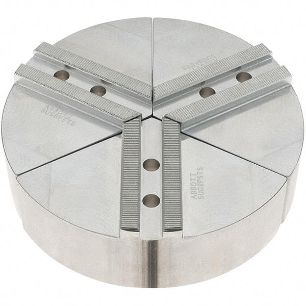 Abbott Workholding Products - 8" Max Chuck Capacity, 1.5mm x 60° Serrated Interface, Round Soft Lathe Chuck Jaw - 3 Jaw, Aluminum, 1.1811" Btw Mount Hole Ctrs, 8" Wide, 2" High, 10mm Fastener - Americas Industrial Supply