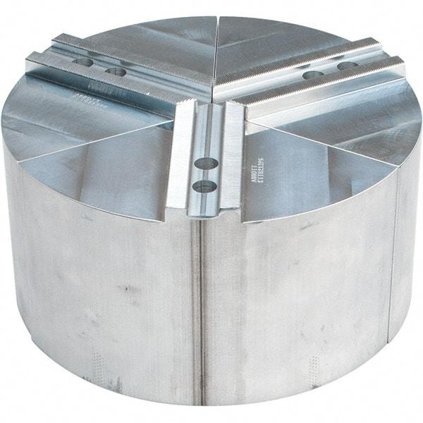 Abbott Workholding Products - 12" Max Chuck Capacity, 1.5mm x 60° Serrated Interface, Round Soft Lathe Chuck Jaw - 3 Jaw, Aluminum, 1.1811" Btw Mount Hole Ctrs, 12" Wide, 6" High, 16mm Fastener - Americas Industrial Supply