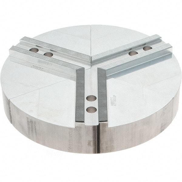 Abbott Workholding Products - 12" Max Chuck Capacity, 1.5mm x 60° Serrated Interface, Round Soft Lathe Chuck Jaw - 3 Jaw, Aluminum, 1.1811" Btw Mount Hole Ctrs, 12" Wide, 2" High, 16mm Fastener - Americas Industrial Supply