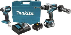 Makita - 18 Volt Cordless Tool Combination Kit - Includes 1/2" Hammer Drill & 1/4" Impact Driver, Lithium-Ion Battery Included - Americas Industrial Supply