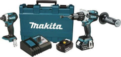 Makita - 18 Volt Cordless Tool Combination Kit - Includes 1/2" Hammer Drill & 1/4" Impact Driver, Lithium-Ion Battery Included - Americas Industrial Supply