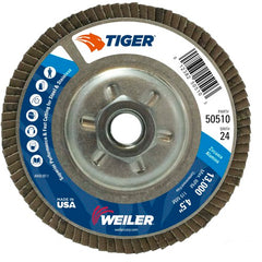4-1/2″ Tiger Disc Abrasive Flap Disc, Angled, Alum. Backing, 24Z, 5/8″-11 UNC Nut - Americas Industrial Supply
