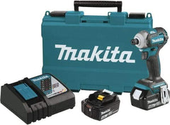 Makita - 18 Volt, 1/2" Drive, 20 Ft/Lb Torque, Cordless Impact Driver - Pistol Grip Handle, 3600 RPM, 2 Lithium-Ion Batteries Included - Americas Industrial Supply