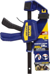 Irwin - 6" Capacity, 3-3/16" Throat Depth Carbon Steel Bar Clamp - 300 Lb Clamping Pressure, 13-1/4" OAL, 339.73mm Max Spread - Americas Industrial Supply