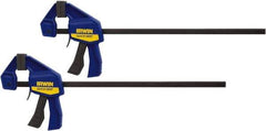 Irwin - 12" Capacity, 2-7/16" Throat Depth Carbon Steel Bar Clamp - 140 Lb Clamping Pressure - Americas Industrial Supply