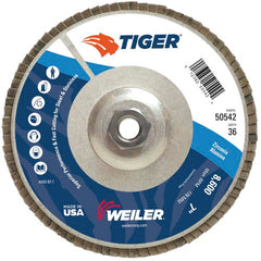 7″ Tiger Disc Abrasive Flap Disc, Angled, Alum. Backing, 36Z, 5/8″-11 UNC Nut - Americas Industrial Supply