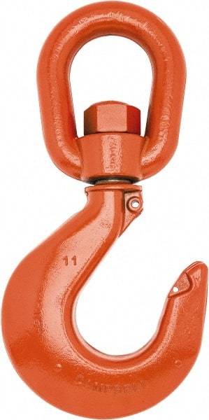 Campbell - #7 Hook, 7-1/2 Ton Capacity, Alloy Steel Swivel Hoist Hook - 9-17/32" Long x 5-1/32" Wide - Americas Industrial Supply