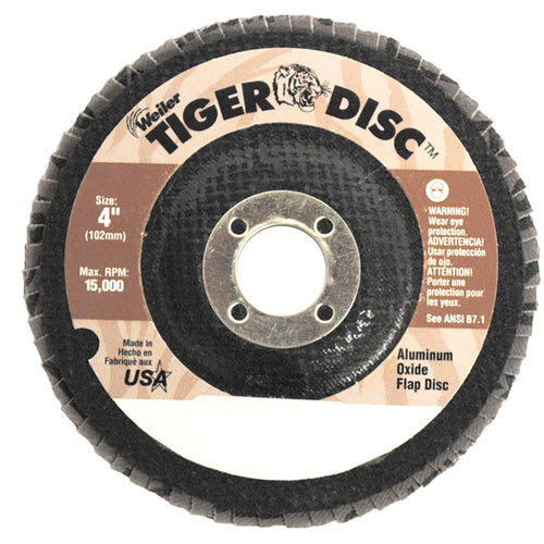 4″ Tiger Disc Abrasive Flap Disc, Flat, Phenolic Backing, 80AO, 5/8″ Arbor Hole - Americas Industrial Supply