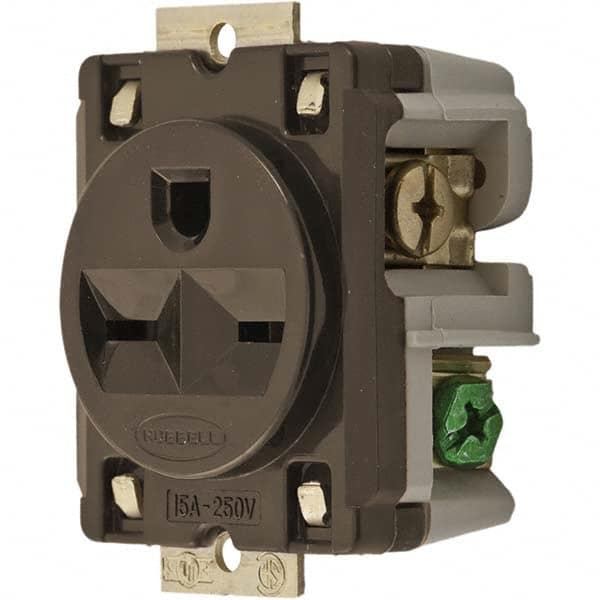 Hubbell Wiring Device-Kellems - 250 VAC 15A NEMA 6-15R Industrial Grade Brown Straight Blade Single Receptacle - Americas Industrial Supply