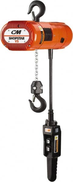 CM - 550 Lb Capacity, 0 to 26 FPM Lift Speed, Electric Chain Hoist - 10' Max Lift, 11.06" Min Headroom, 1 Chain - Americas Industrial Supply
