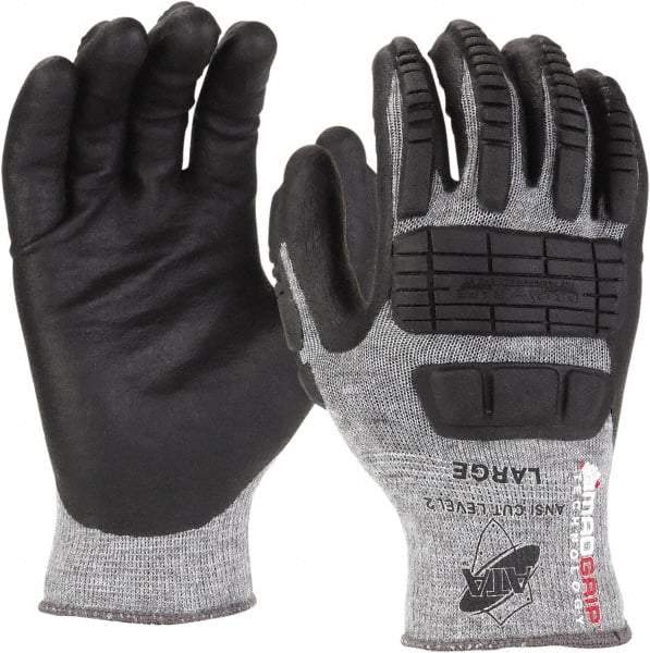 PRO-SAFE - Size 2XL (11), ANSI Cut Lvl A2, Nitrile Coated Cut & Puncture Resistant Gloves - 11" Long, Palm, Fingers & Knuckles Coated, ATA Lining, Slip-On Cuff, Black, Paired - Americas Industrial Supply
