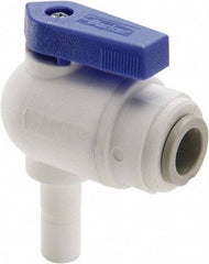 Parker - 1/4 x 3/8" Pipe, Full Port, Polypropylene Valve Tube Elbow Union Ball Valve - Bi-Directional, Tube OD x Stem OD Ends, Wedge Handle, 150 WOG - Americas Industrial Supply