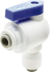 Parker - 1/4" Pipe, Full Port, Polypropylene Valve Elbow Union Ball Valve - Bi-Directional, Push-to-Connect x Push-to-Connect Ends, Wedge Handle, 150 WOG - Americas Industrial Supply