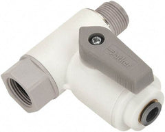 Parker - 3/8 x 1/2" Pipe, Full Port, Polypropylene Valve Angle Stop Ball Valve - Bi-Directional, Push-to-Connect x MNPT x FNPT Ends, Wedge Handle, 150 WOG - Americas Industrial Supply